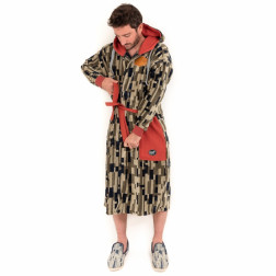 All-In Velour Cotton Bathrobe Jacquard Beige
