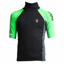 C-Skins Junior High Collar Rash Vest Black Flouro Green